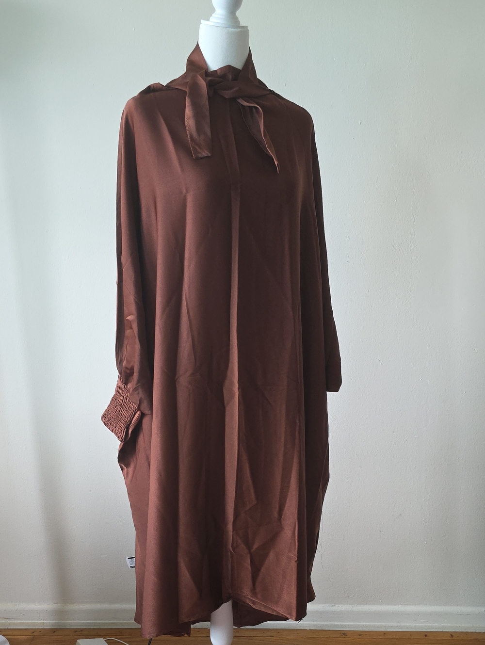 Brown Tie-Neck Oversized Women’s Dress